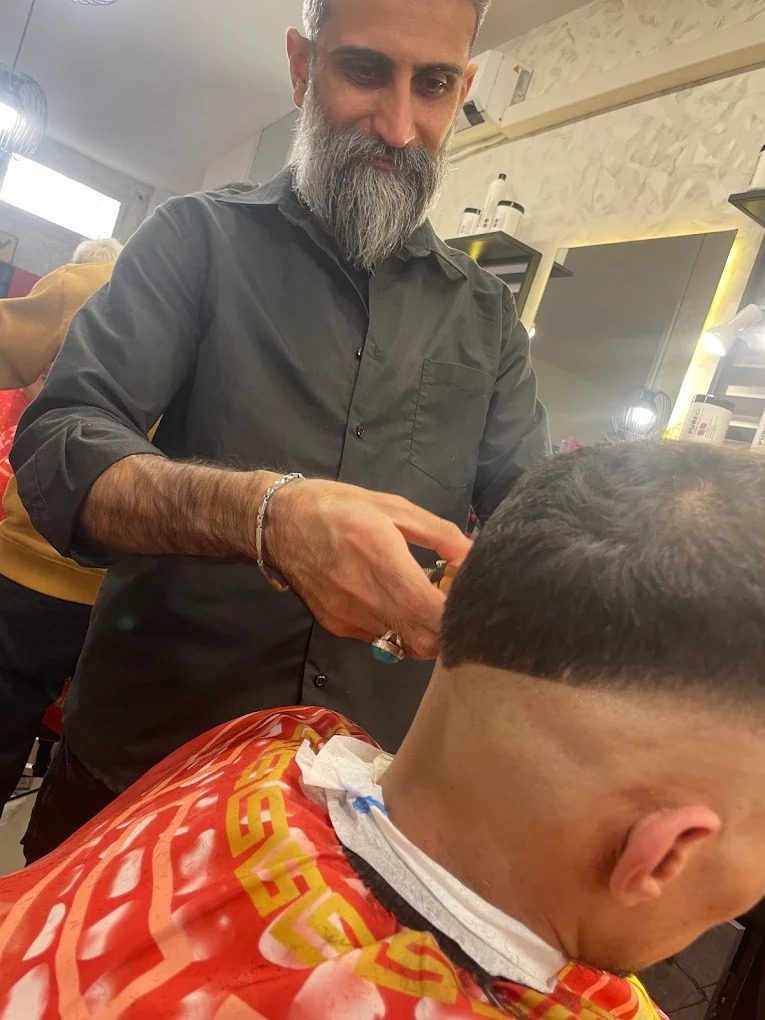 Detail of a fade in progress at the shop